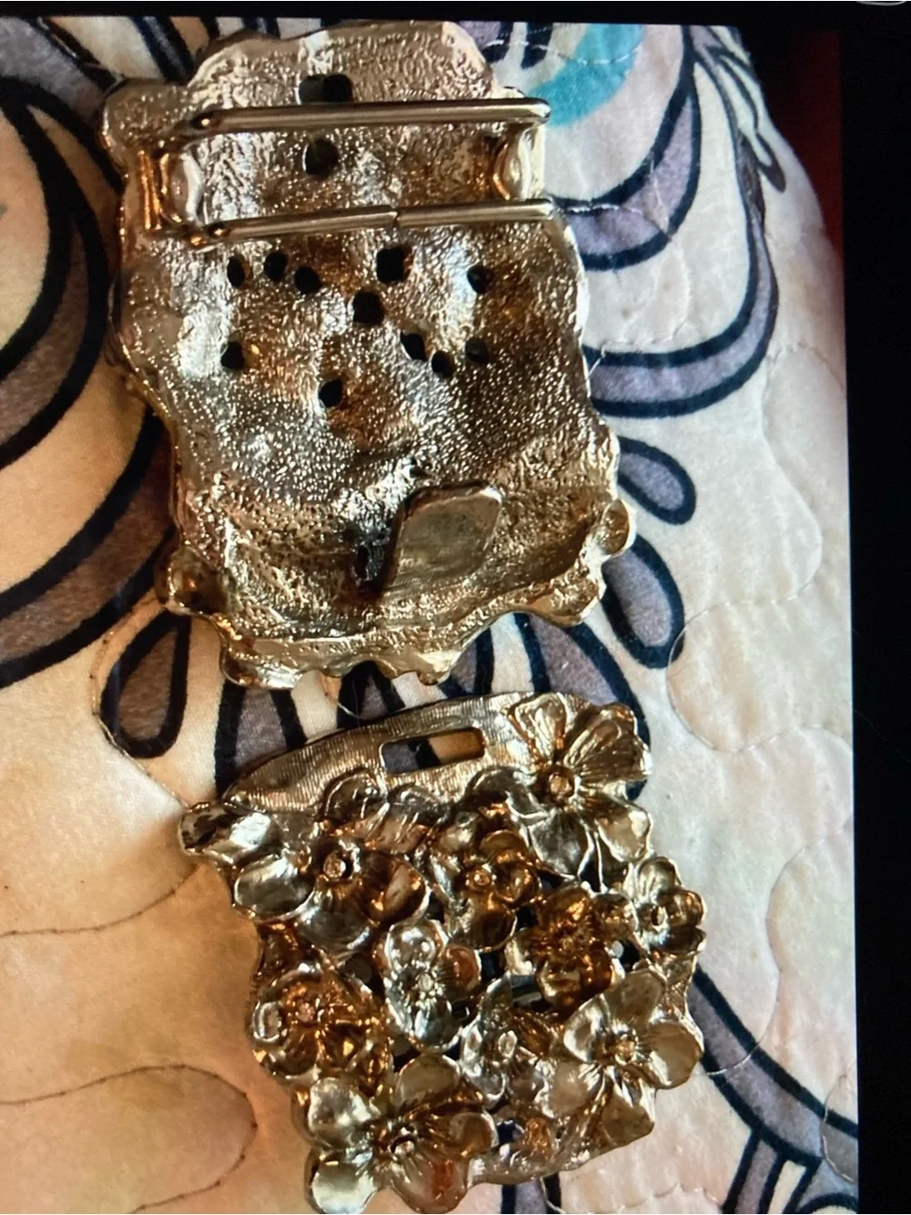 Accesocraft NYC Gold Floral Statement Belt Buckle Vintage 80s Double Sided